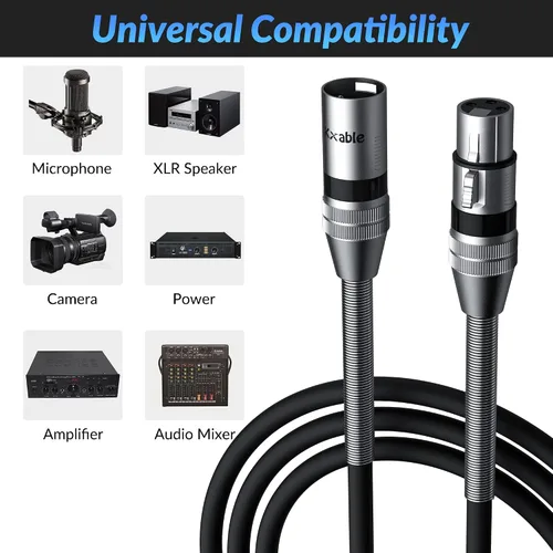 Vista 7 de Cables de micrófono XLR (1 pie, paquete de 2), cable de micrófono balanceado XLR macho a hembra, cordón de altavoz blindado de 3 pines, conectores