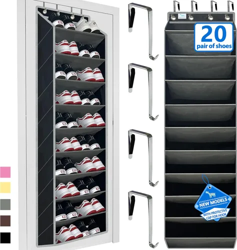 Vista 8 de Organizador de zapatos para la puerta, capacidad grande de 70 libras, organizador de 20-30 pares, bolsillos extra profundos resistentes, ganchos