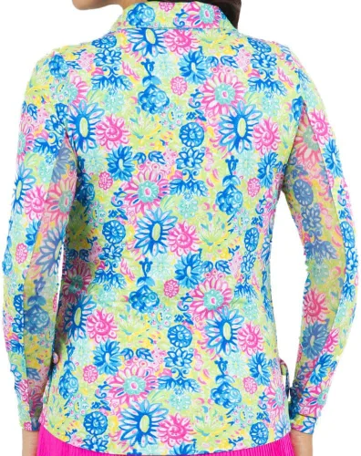 Vista 2 de IBKUL Athleisure Wear - Polo de manga larga con protección solar UPF 50+ Icefil Cooling Tech Lilli Print de longitud ajustable - 48488
