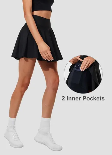 Vista 4 de Hiwzffy Faldas de tenis plisadas para mujer, con control de abdomen, faldas de golf con pantalones cortos, bolsillos, cintura alta, faldas ligeras