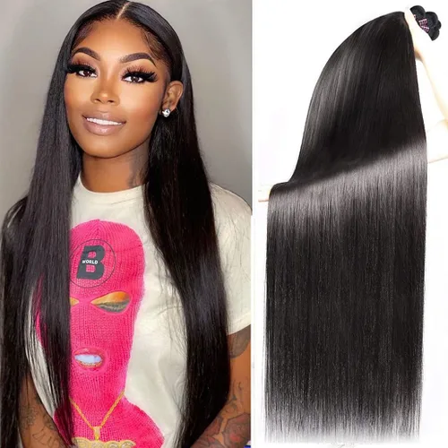 Vista 6 de Younsolo Paquetes de pelo lacio brasileño, cabello humano virgen 100% sin procesar, color negro natural, 4 paquetes, 12, 14, 16 y 18 pulgadas