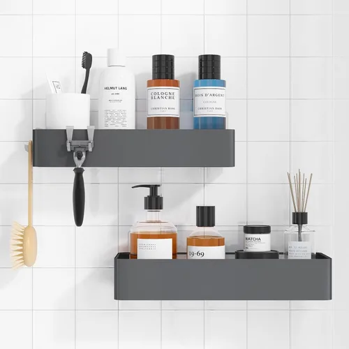 Vista 12 de Kitsure Organizador de ducha – Paquete de 2 organizadores de ducha adhesivos, estantes de metal inoxidables, organizadores de baño sin taladrar