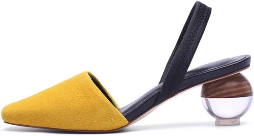 Vista 6 de Fericzot Mule Shoes Sandalias esféricas de tacón transparente Zapatillas de punta cuadrada Slip On Bombas Slingback Zapatos de vestir de boda