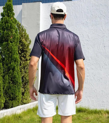 Vista 3 de uideazone Camisa de golf para hombre, de ajuste seco, atlética, absorbe la humedad, rendimiento con impresión 3D, manga corta