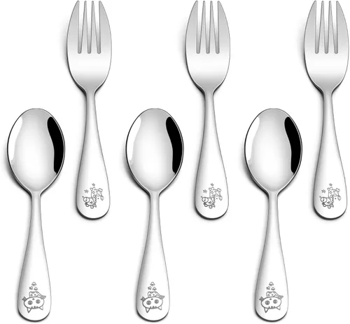 Vista 10 de E-far Tenedores para niños pequeños, juego de 6 tenedores de acero inoxidable para niños pequeños, utensilios pequeños de metal