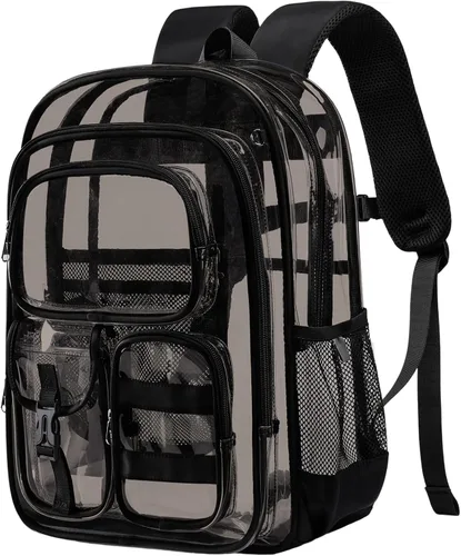 Vista 14 de Mochila transparente de tres capas, bolsa transparente resistente para niños, mochila transparente para niñas y niños (beige)