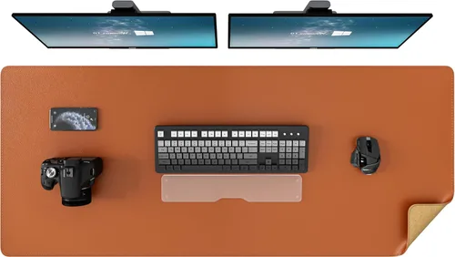 Vista 26 de DAWNTREES - Tapete de escritorio a doble cara, almohadilla de escritorio de cuero, negro 35.5"x17", protector de escritorio de corcho