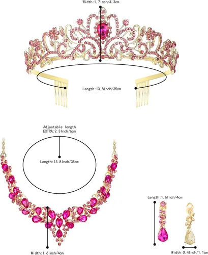 Vista 4 de BriLove Alloy Crystal Teardrop Cluster Statement Necklace Clip-on Earrings Tiara Set