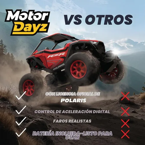 Vista 7 de Carro a Control Remoto/UTV, 2WD Introducción a Hobby RC Polaris RZR - Escala 1:43, 2.4GHz - Rojo - Control Remoto con Función de Gatillo, Caja