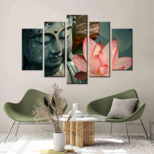 Vista 3 de NAN Wind 5 piezas de lienzo de flor de loto zen de Buda Zen, decoración espiritual para meditación, decoración pacífica del hogar, simbolismo