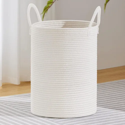 Vista 16 de VIPOSCO Cesta de lavandería tejida pequeña de 30L, color marrón y blanco
