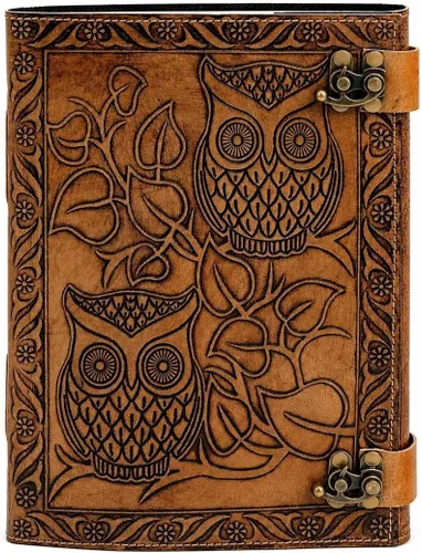 Vista 7 de Diario de búho, diario de cuero en relieve de búho, diario de cuero para hombres, diario de cuero para mujeres, diario de papel hecho a mano de 240