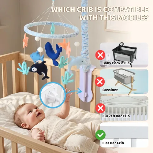 Vista 10 de Ocean Baby Mobile para cuna, cuna móvil con música, criaturas marinas