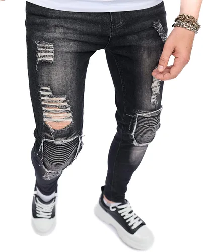 Vista 2 de Jeans elásticos ajustados para hombre, jeans ajustados rasgados para hombre, desgastados de pierna recta, pantalones cómodos para hombre
