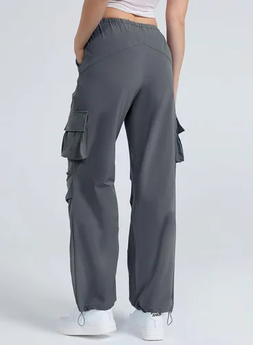Vista 4 de Pantalones cargo con bolsillos, pantalones de paracaídas para mujer, pantalones holgados Y2K con cordón de moda