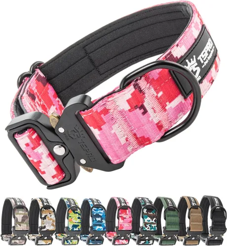 Vista 8 de TSPRO - Collar táctico para perro, hebilla metálica de liberación rápida Verde Básico - Estilo Parche