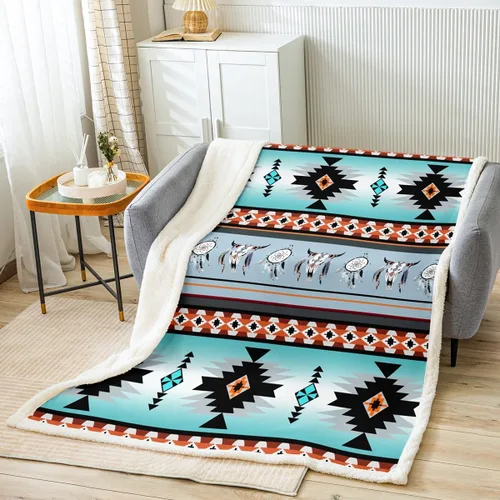 Vista 2 de Erosebridal Manta bohemia occidental de 40 x 50 pulgadas, manta de vellón con atrapasueños de vaca Highland, manta del suroeste, manta étnica tribal