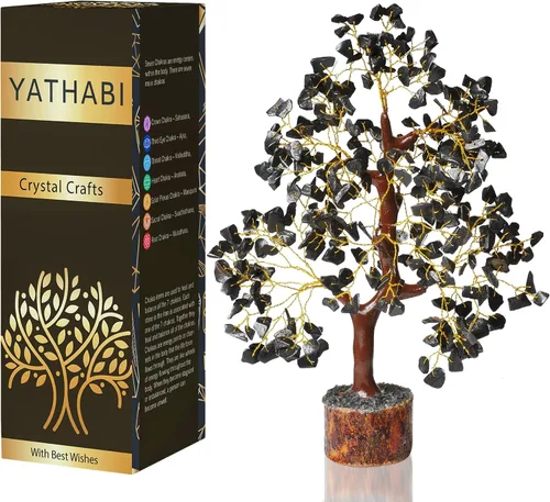 Vista 8 de YATHABI Escultura de gema de turmalina negra, árbol de cristal, decoración de Feng Shui, árbol de dinero de buena suerte
