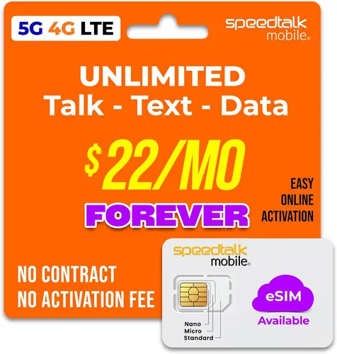 Vista 15 de SpeedTalk Mobile Kit de tarjeta SIM universal para teléfonos inteligentes iOS Android 5G 4G LTE Habla, texto y datos Tarjeta SIM triple corte 3