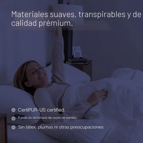 Vista 4 de DreamyBlue Almohada Luna • Loft ajustable, funda de lujo, espuma viscoelástica triturada • para dormir de espalda, de lado y de combinación •