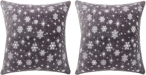 Vista 10 de MOJUN Fundas de almohada de Navidad, paquete de 2 fundas de almohada decorativas suaves y bonitas con fundas de almohada impresas con purpurina