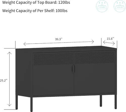 Vista 2 de Chshin Gabinete de Almacenamiento de Metal con Puertas, Gabinete de Acento Negro, Gabinetes de Almacenamiento de Clóset de Metal, Soporte de Medios