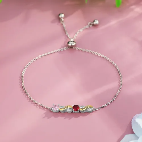 Vista 4 de Lam Hub Fong Pulsera personalizada de regalo para el día de la madre, pulseras personalizadas con nombre de piedra natal para mamá de hija, pulseras