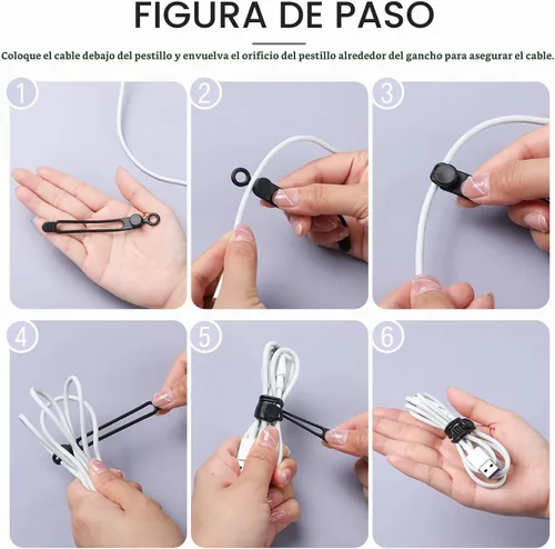 Vista 5 de Nuanchu 40 piezas de bridas para cables de silicona reutilizables, soporte ajustable, multiusos, organizador de cables de carga para sujetar cables