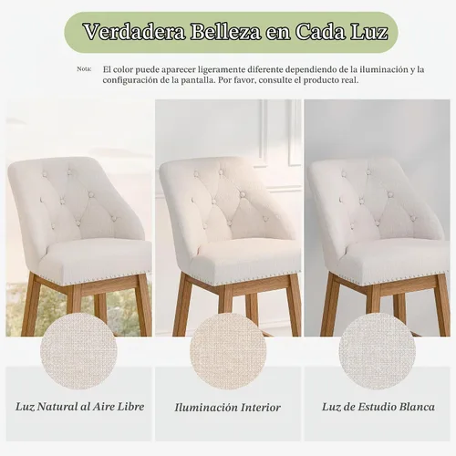 Vista 8 de Taburetes de bar modernos giratorios con respaldo copetudo, juego de 2, taburete de isla tapizado de 26 pulgadas de altura de mostrador, patas