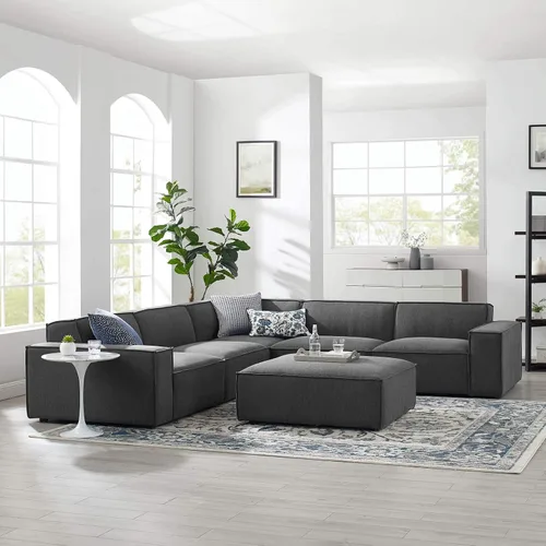 Vista 10 de Modway Restore - Sofá seccional tapizado de 5 piezas en color carbón