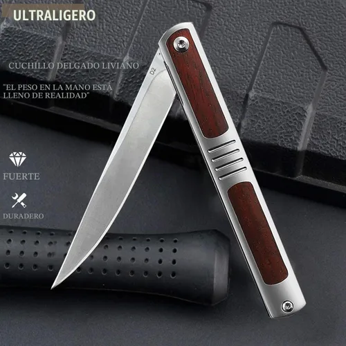 Vista 4 de Cuchillo de bolsillo para hombres, cuchillo plegable con clip, con hoja de acero D2, cierre de seguridad, cuchillo afilado para supervivencia