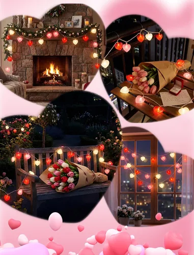 Vista 7 de Tira de luces de corazón enchufables, luces de San Valentín de 8.5 pies para interiores y exteriores, con forma de corazón, con 10 LED