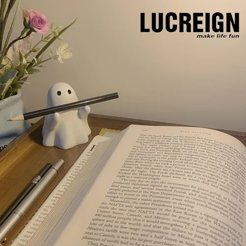 Vista 4 de Bonito soporte para bolígrafo fantasma de Halloween, adorable soporte para lápices para decoración de escritorio de oficina en casa, divertido
