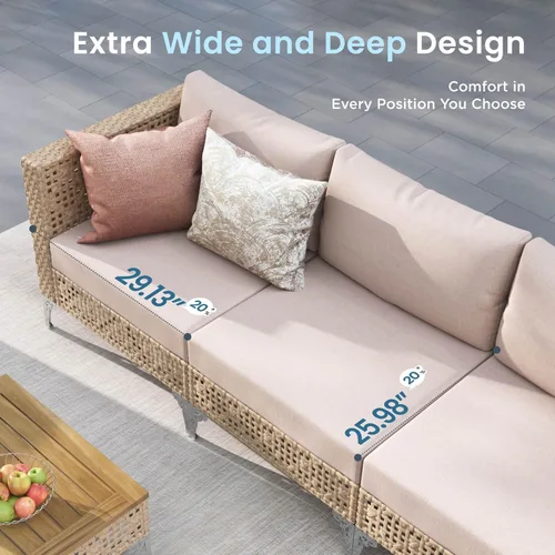 Vista 9 de PHI VILLA Juego de muebles de mimbre para patio, juegos de sofás modulares de ratán para patio, juego de sofá modular resistente al agua