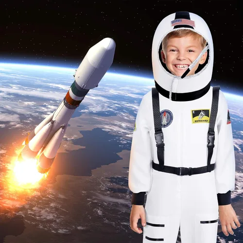 Vista 5 de Geyoga Disfraces de astronauta para niños, juego de rol con casco de astronauta para fiesta temática de cumpleaños