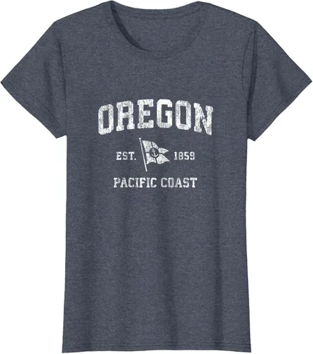 Vista 68 de Oregon Vintage barco ancla bandera diseño de West Coast Retro Tee, hombre S, Arándano