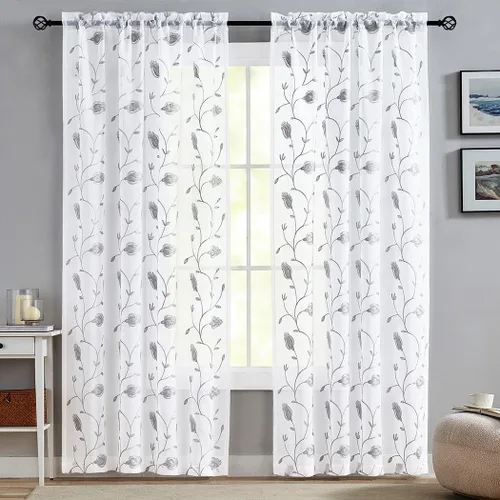 Vista 123 de MYSTIC-HOME Juego de cortinas de niveles transparentes blancas para cocina de 24 pulgadas de largo, tratamiento de cortinas para ventanas pequeñas