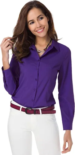 Vista 11 de Atnlewhi - Camisa de trabajo clásica con botones, manga larga, elástica, formal y casual para mujer