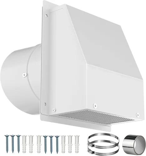 Vista 11 de Cubierta de ventilación de secadora de 4 pulgadas, ventilación de pared con capucha con pantalla y amortiguador, cubiertas de ventilación de acero