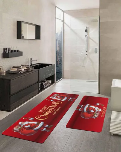 Vista 2 de Tapete de baño de Papá Noel para bañera, antideslizante, de secado rápido y absorbente, tierra de diatomeas, fregadero de ducha, cocina, lavable