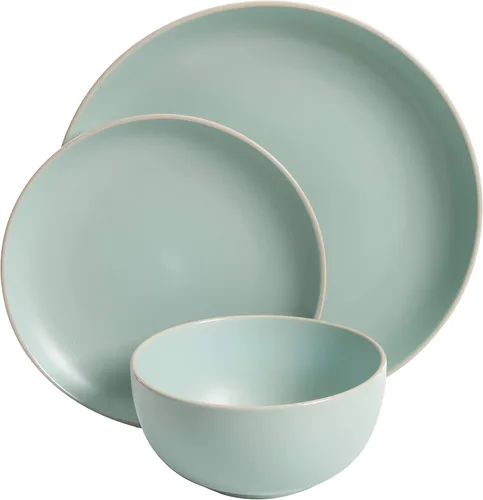 Vista 5 de Gibson Home Rockaway - Juego de vajilla de 12 piezas para 4, color gris mate + verde azulado mate