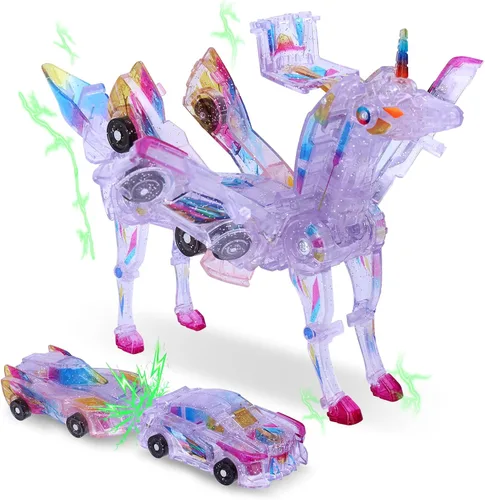 Vista 11 de Juguete transformador definitivo de coche de unicornio – Colisión con unicornios mágicos! 2 piezas de coche transformador robot para niños Azul