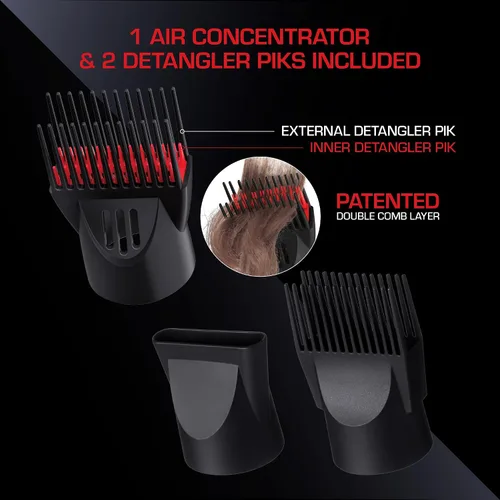 Vista 4 de Kiss Productos Red Pro 3200 Turbo Pro Detangler Secador de CA con 3 accesorios de peinado adicionales