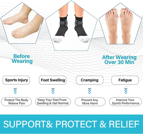 Vista 3 de Calcetines de compresión para el tobillo para mujer, con absorción Coolmax, deportivos y acolchados, alivio de la fascitis plantar, paquete de 2, 3