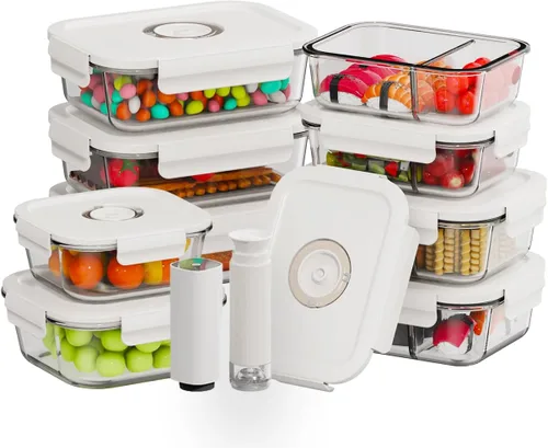 Vista 13 de HOLDN' STORAGE - Recipientes de almacenamiento de alimentos con sellado al vacío, juego de 4 Glass Containers, One Electronic Pump, Keep Food