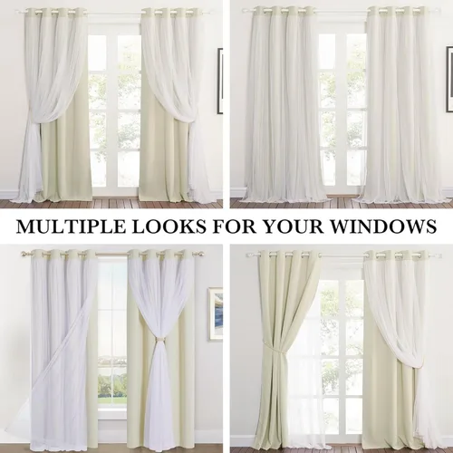 Vista 4 de PONY DANCE Cortinas de Doble Capa - Cortinas Opacas de 63 Pulgadas de Largo, Diseño con Ojales en la Parte Superior, Paneles Transparentes Blancos