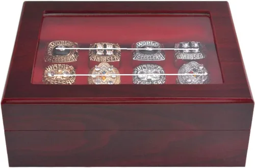 Vista 6 de JunningGor 12 Agujeros Campeonato Big Heavy Ring Display Case Joyero de madera Terciopelo Rojo Interior (Rojo)