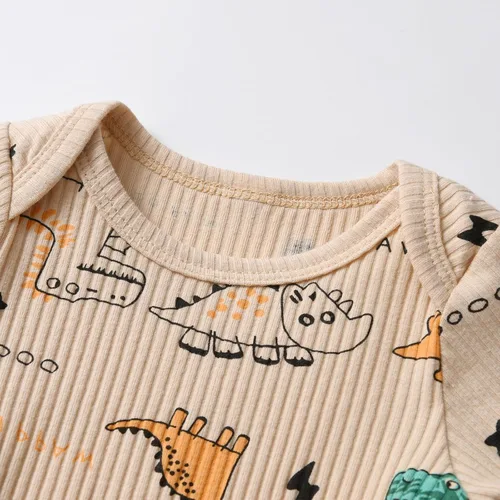 Vista 92 de Conjunto de 3 piezas de ropa de bebé recién nacido con estampado de manga larga + pantalones + sombrero
