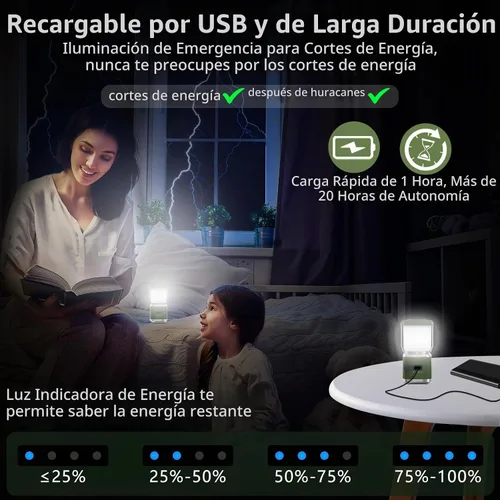 Vista 2 de Linterna de camping portátil recargable de 4 pulgadas, linterna de luces LED de camping de 2000 lm con luz roja y 20 horas de funcionamiento