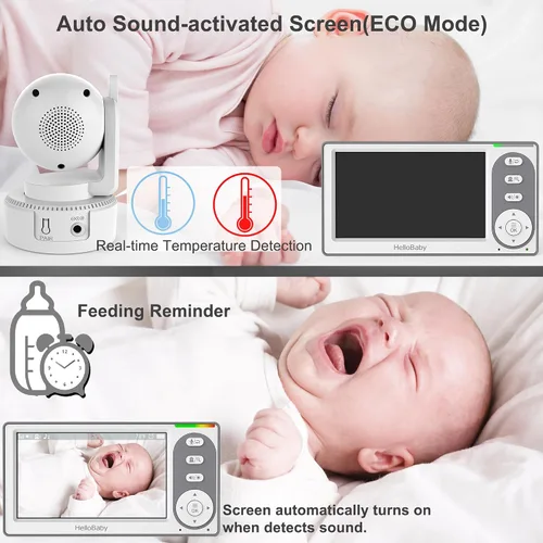 Vista 7 de HelloBaby Monitor de Bebé con Video de 4.3'' con Batería de 30 Horas, Monitor de Bebé con Pan-Tilt-Zoom Remoto Sin WiFi, Monitor de Bebé con Cámara